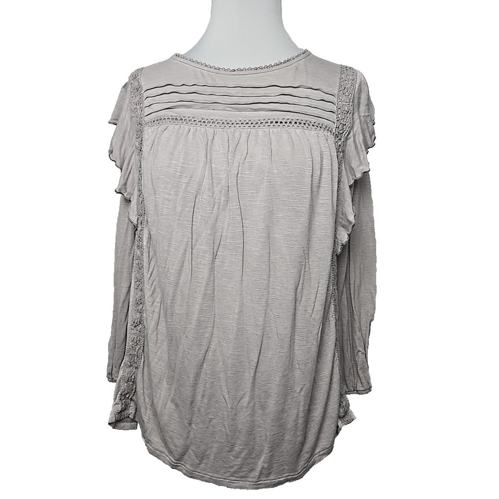 Knox Rose Lavender/ Gray Slub Ruffle Boho‎ Jersey Top Medium